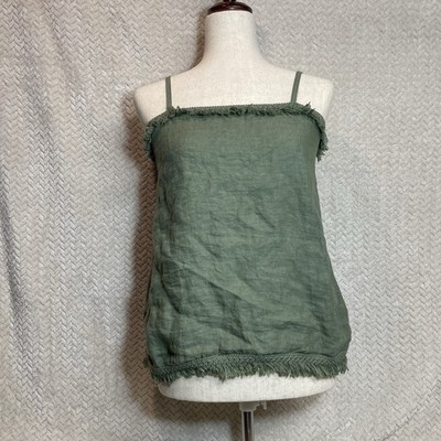 Francesca Bettina Olive Green Camisole Top M 100% Linen Euro Summer Cottagecore