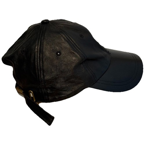 Black Leather Baseball Cap Lake of the Isles Hat Adult One Size Adjustable - Picture 4 of 7