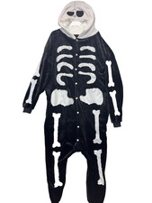 Skeleton Jumpsuit Pajamas Halloween Costume Mens Large Black White Hooded