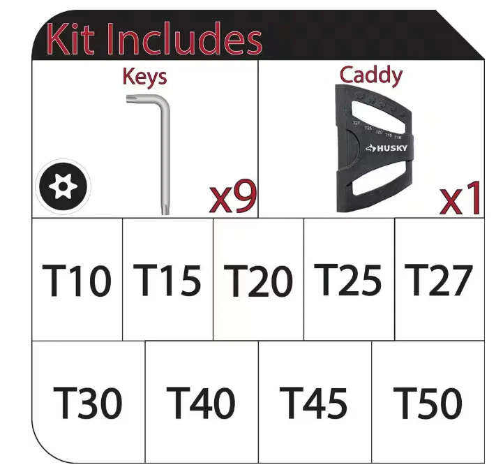 HUSKY 9-PIECE MAGNETIC TAMPERPROOF TORX KEY SET WITH HOLDER 1001-967-826 L Keys - Image 3 of 4
