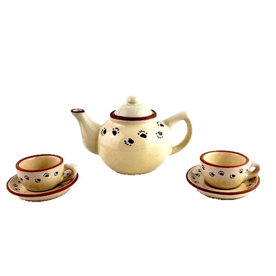 Bearware Pottery Works Handmade Miniature Teapot Cups Saucers Set