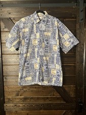 Vintage 90 s Pierre Cardin Blue Fish Print Cotton Men s Hawaiian Shirt M