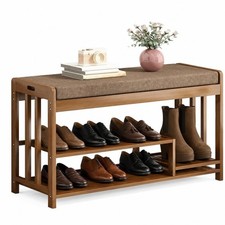 Shoe Bench Rack,Bamboo entryway Shoe Storage Bench with Padded Seat, Shoe Organi