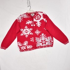 Vintage Tiara International Snowflake Christmas Holiday Zip Up Sweater Size XL