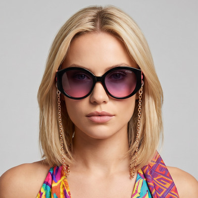 Guess Sunglasses Black Round Rose Gradient GU7917 74T 56mm Women's