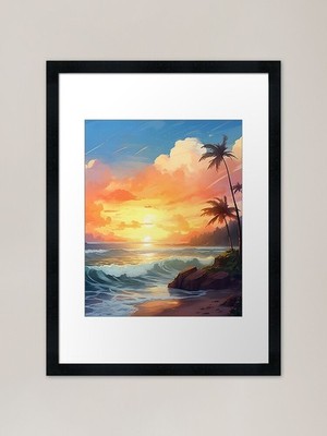 Beach Bliss: Sunrise in Watercolor Gerahmtes Wandbild Poster Leinwanddruck Bild