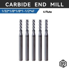 5 PCS 1/32" 4 Flute 1-1/2" Overall Length Carbide End Mill - AlTiN Coated USA
