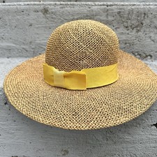 VTG Charming Lady Hats New York Straw Floppy Wide Brim Yellow Ribbon Summer