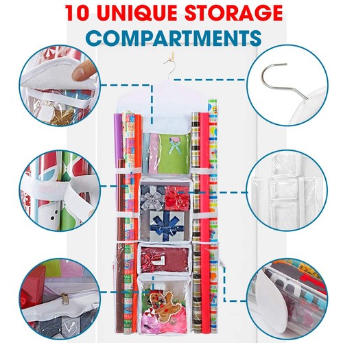 Hanging Double Sided Wrapping Paper Storage Organizer With Multiple Front And... - Picture 4 of 9
