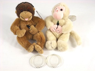Two (2) COKE COCA COLA INTERNATIONAL BEANIE MONKEYS 1999  KEY KEY & ORANY