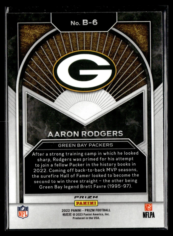 2022 Panini Prizm Aaron Rodgers #B-6 Brilliance Prizm Silver Green Bay Packers - Image 2 of 2