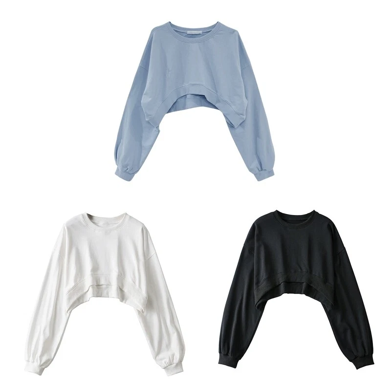 Women s Long Sleeve Crop Top Hoodie Workout Casual Pullover