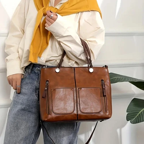 Bolso de mano grande de cuero de lujo para mujer Bolso cruzado de hombro para dama en marrón - Imagen 7 de 16