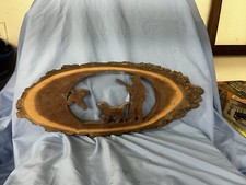Hand Carved Cut Out Wooden Hunting Scene Live Edge Slab