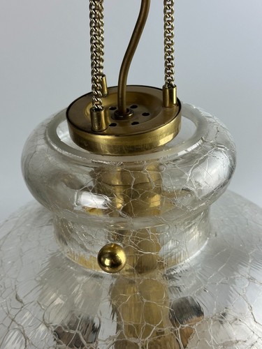 60er 70er Jahre Brutalistische Deckenlampe Hängelampe Messing & Murano Glas - Picture 5 of 20