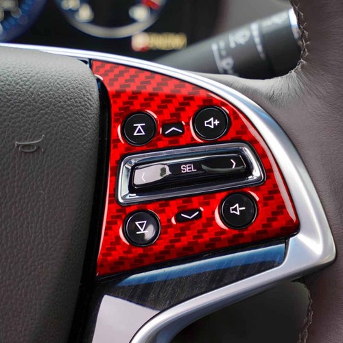 Red Carbon Fiber Interior Steering Wheel Button Cover For Cadillac XTS 2013-2019 - Picture 4 of 17