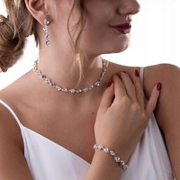 Set Halskette Armband Ohrringe Halskette Zartes Silber Mit Zirkonen Hochzeit