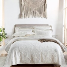 NEW Anthropologie White King Boho Damask Quilt Bedspread Blanket Sham Set