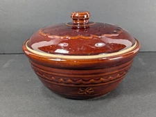 Antique 40's MARCREST Daisy Dot Stoneware 8" Casserole Dish  & Lid