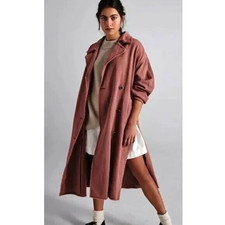 Free People Kelly Trench Coat Cerry Chai Size M/l Button Up Belted New Rrp:148$!
