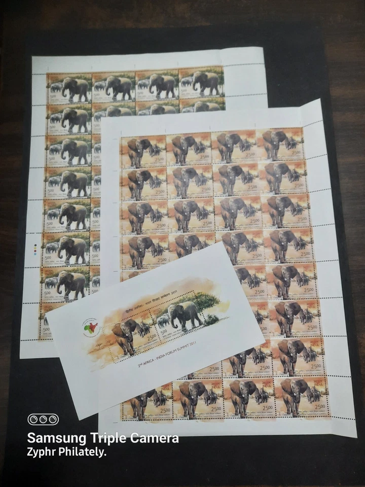 India - "ELEPHANTS ~ 2nd AFRICA - INDIA SUMMIT" MNH Set of 2 Sheets + MS 2011 - Image 2 of 4