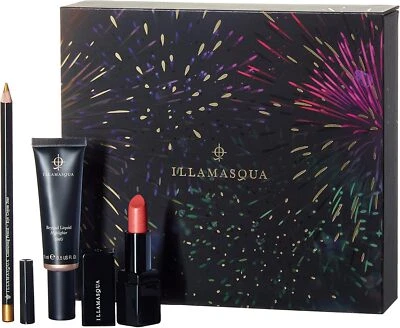 Illamasqua Fireworks Eye Lip Cheek Gift Set Highlighter Lipstick Gold Eye Crayon