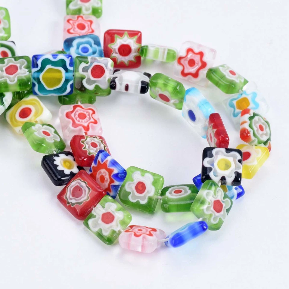 Square Shape 6mm 8mm 10mm Mixed Millefiori Glass Loose Beads for Jewelry Making - Image 2 of 4