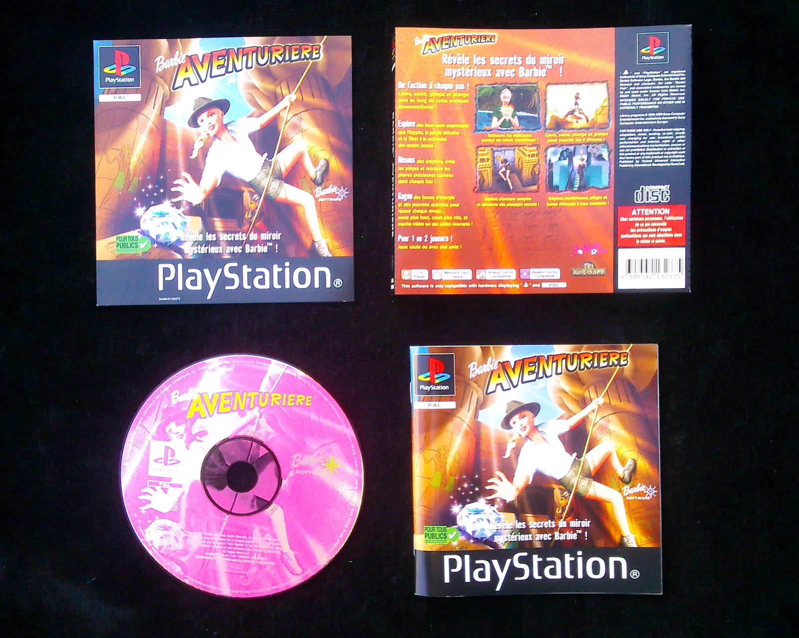 BARBIE AVENTURIERE : JEU Sony PLAYSTATION PS1 PS2 COMPLET  ( boîtier cassé )