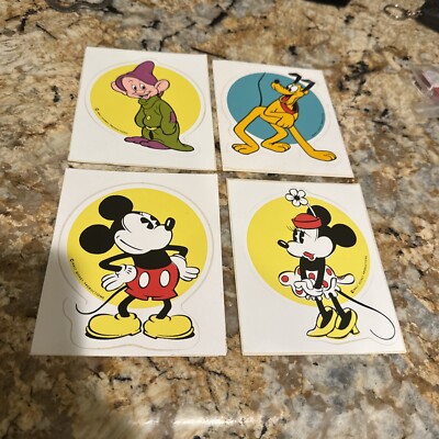 VTG 1970s Walt Disney Productions Lot Of 4 Stickers DOPEY MICKEY MINNIE  PLUTO