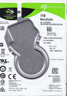 ST1000LM048 p/n: 2E7172-500 f/w: SDM1 TK s/n: ZGS NOV 2018 1TB SATA 2.5 SEAGATE