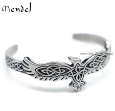 MENDEL Y2K Statement Mens Womens Celtic Raven Irish Knot Cuff Bangle Bracelet