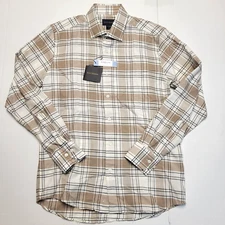 $185 New SCOTT BARBER Check Cotton CASHMERE Button Shirt Men's MEDIUM M Beige