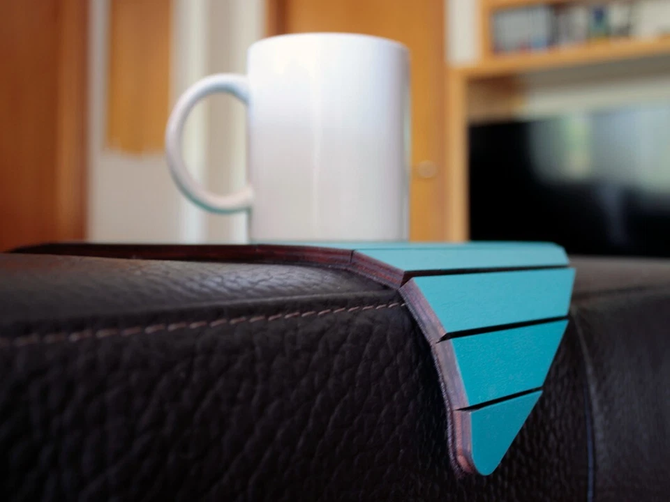 Wooden Flexible Triangular Sofa Table for Armrest - Turquoise Slinky  Couch Tray - Image 2 of 4