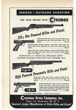 Rifles neumáticos Crosman Arms 1953 CO2 a gasolina pistolas anuncio impreso por cargador de colección