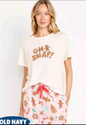 OLD NAVY Women Holiday Oh Snap Shirt Pajama Pj Top Small