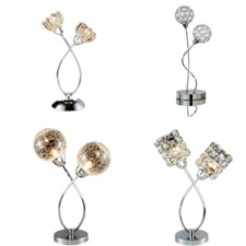 MODERN & STYLISH 2 LIGHTS CHROME CRYSTAL GLASS HOME DECOR TABLELAMP