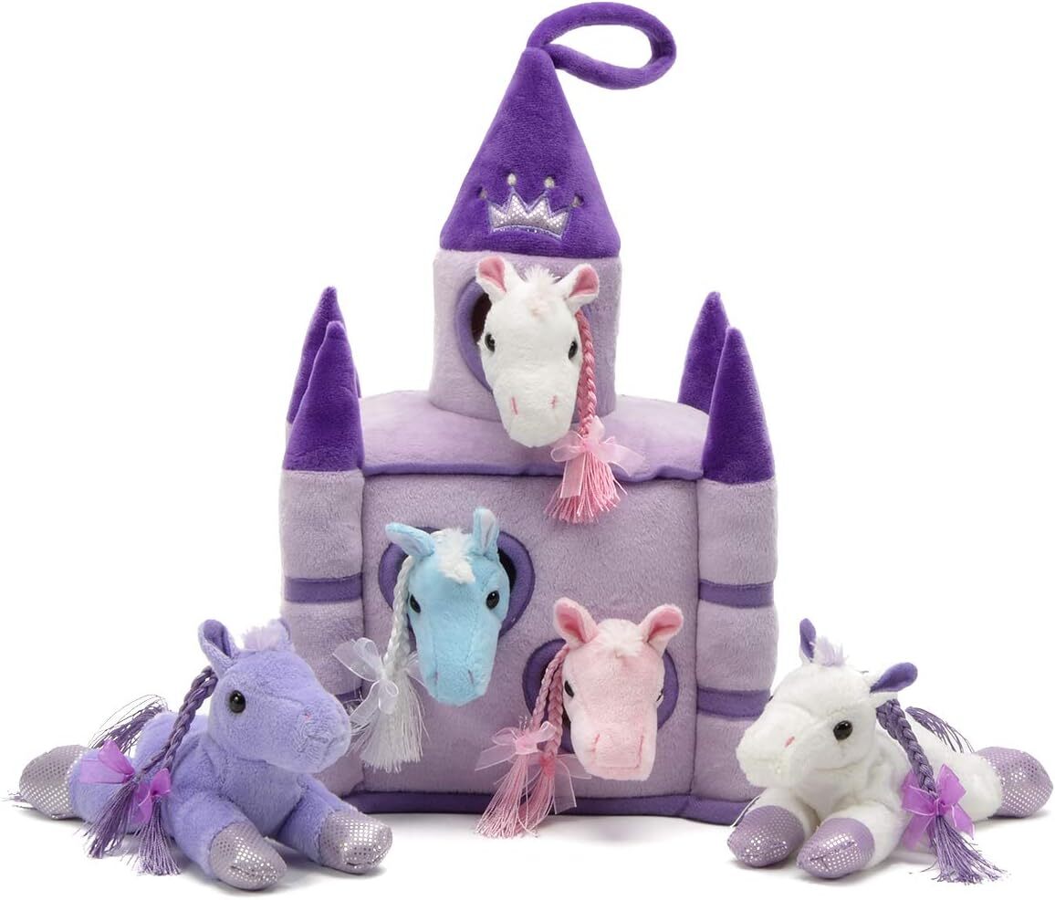 Unipak 12 Purple Plush Horse Castle - 5 лошадок в фиолетовом чехле для переноски в виде замка