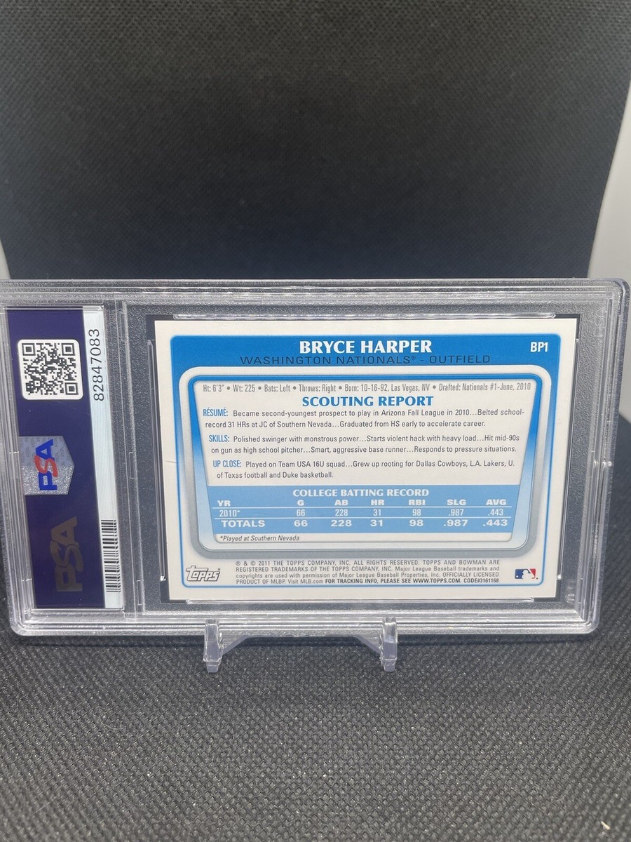 BRYCE HARPER 2011 Bowman Prospects #BP1 Rookie RC Auto PSA