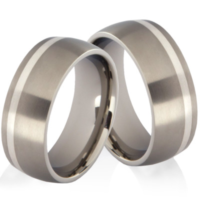 2 Eheringe Trauringe aus Titan und 925 Silber ohne Stein und Ringe Gravur TS026