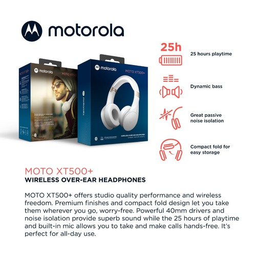 Elegantes auriculares inalámbricos sobre la oreja Motorola MOTO XT500+ con aislamiento de ruido - Imagen 8 de 12