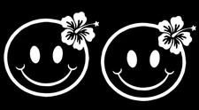 Smiley Face Hibiscus 2 Pack White Vinyl Decal Car Windows Laptop Tablet Notebook