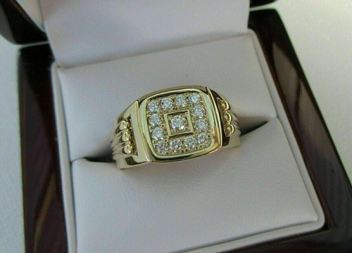 0.80Ct Round Cut Real Moissanite Men's Wedding Ring 14K Yellow Gold Plated