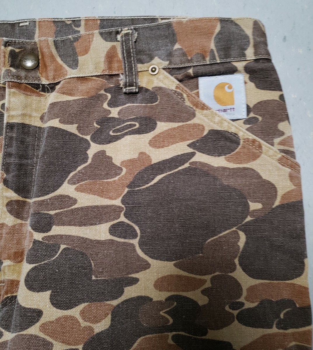 VTG CARHARTT Duck Canvas Pants Camo Carpenter Knee Denim Workwear