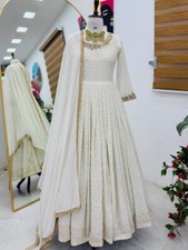 Exclusive Faux Georgette White Gown Bottom With Fancy Dupatta For Party Wear