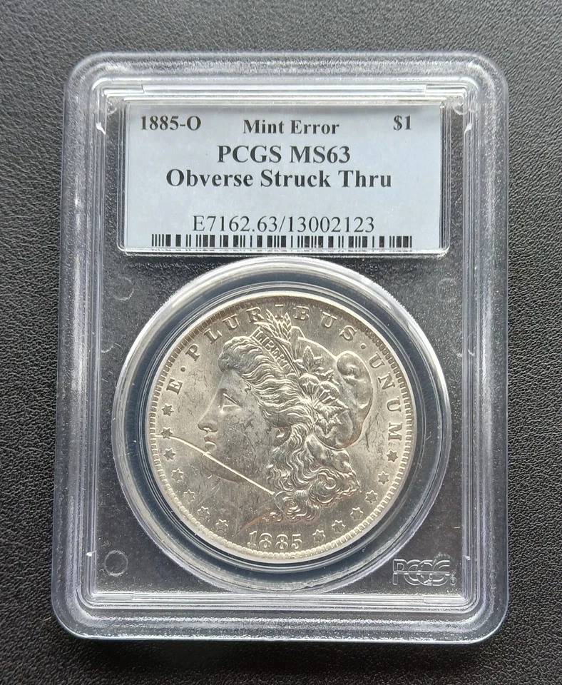 1885-O Morgan Silver Dollar OBVERSE STRUCK THRU PCGS MS 63 Pictures included - Image 3 of 4
