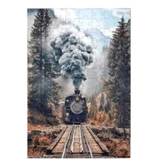 Train Woodland Forest Train Tracks 120 Piece Custom Handmade Jigsaw Puzzle