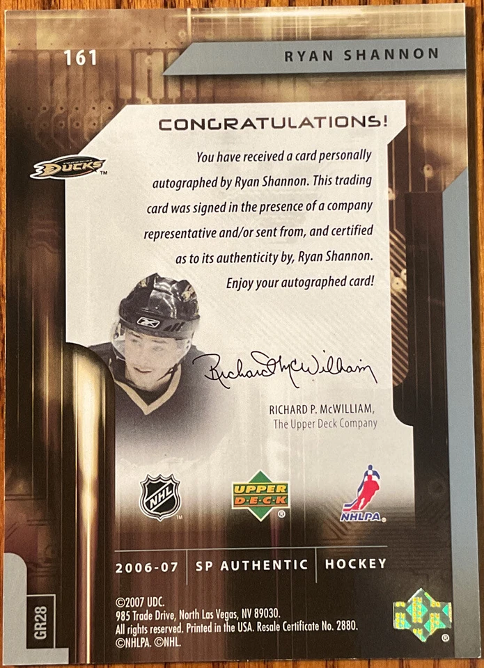 2006-07 SP Authentic Rookie Autograph Ryan Shannon #161 #’d 853/999 - Image 2 of 2