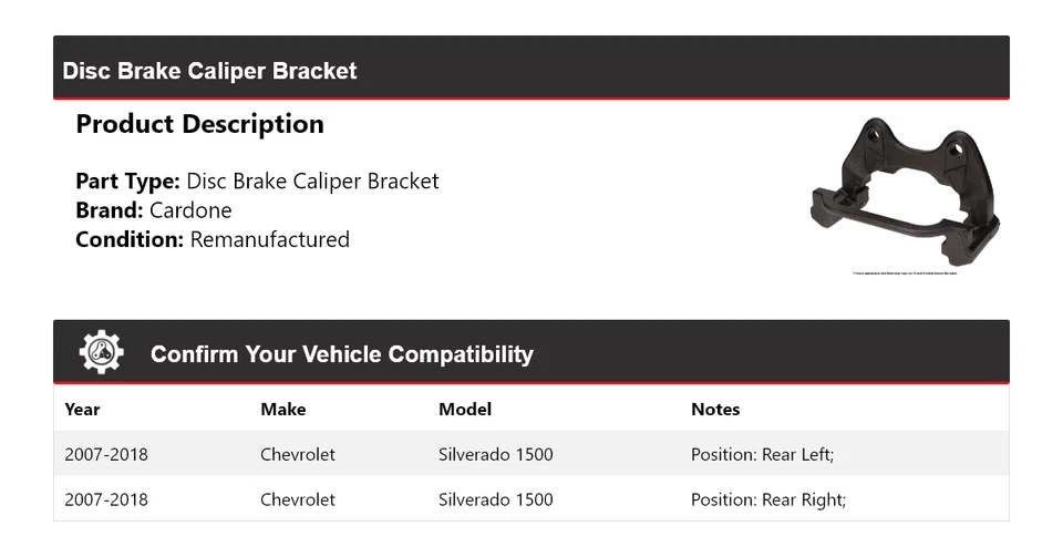 Soporte de pinza de freno de disco Cardone 2008 para Chevrolet Silverado 1500 2007-2018 Foto 2 de 4