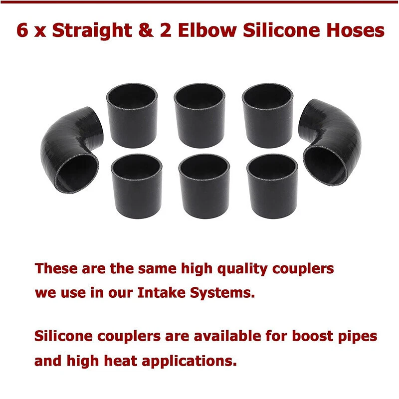 2.5" 63mm Polished Aluminum Intercooler Pipe Kit + Black Hose + Clamp Universal Foto 4 de 4