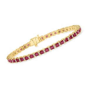 Authentic 10 Ctw Princess Cut Ruby Tennis Women's Bracelet 14K Yellow Gold Plated .925